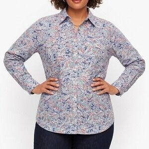Talbots Abstract Floral 100% Cotton Button Down Shirt X Plus‎ Blue Collared